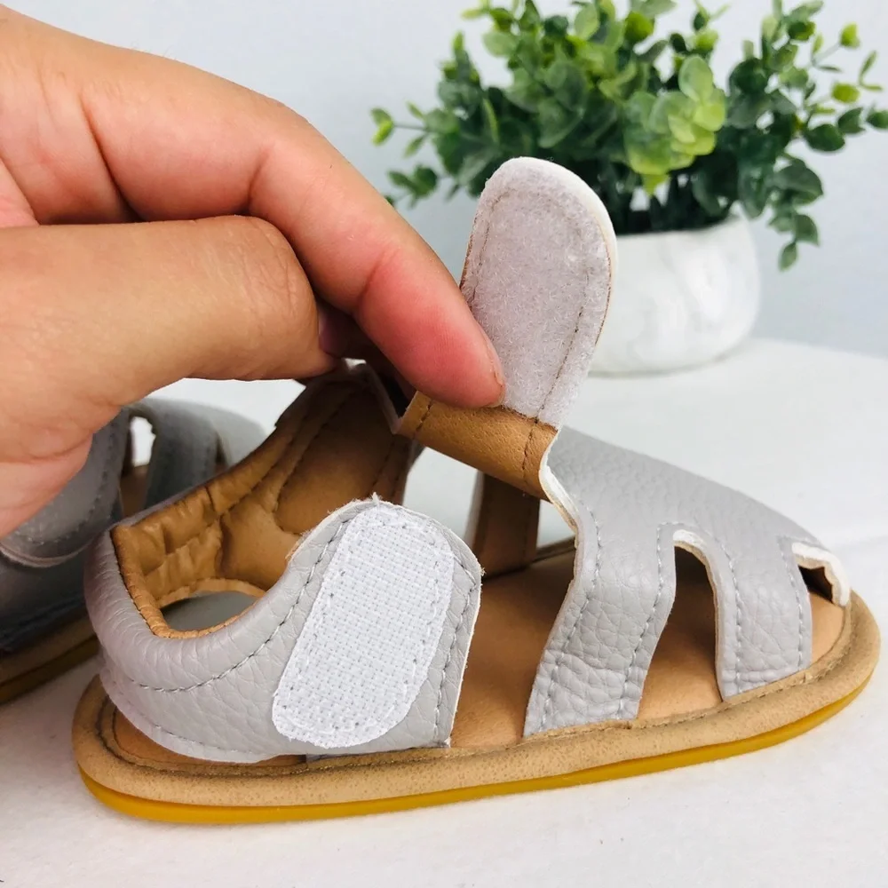 NEW BABY GREY SANDALS VELCRO STRAPS